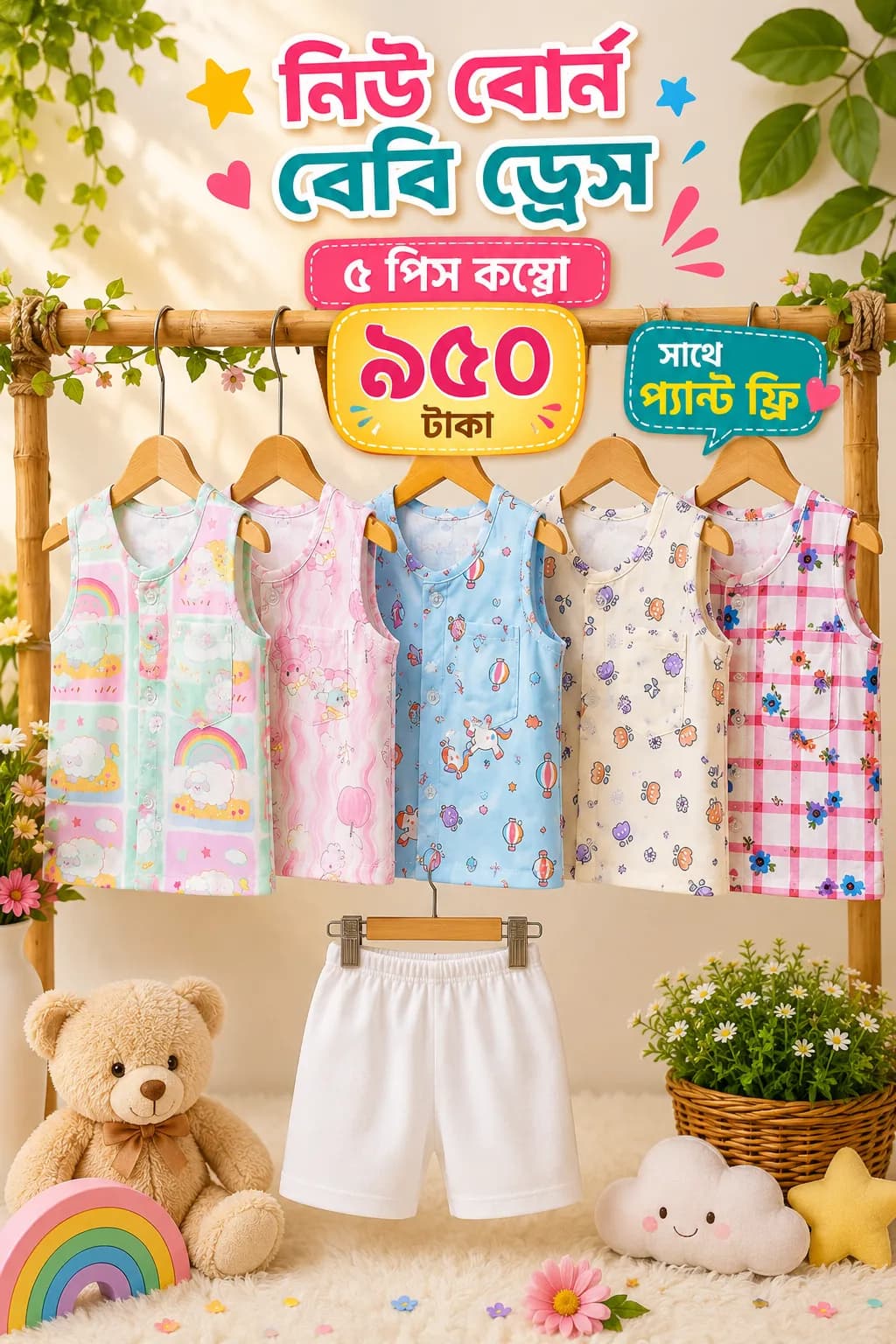 Newborn Boy Kids Dress 5 Pcs Combo MKNBDC-952