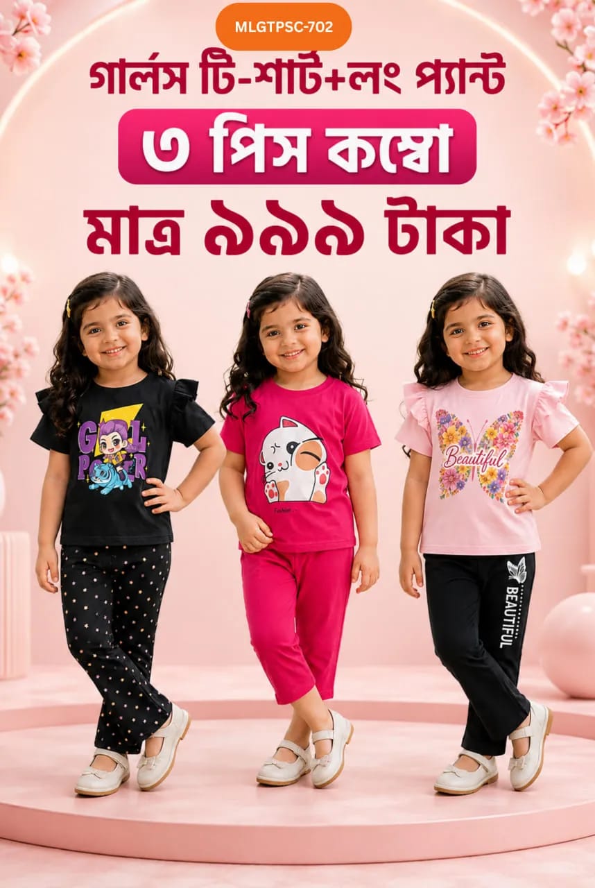 Girls T-Shirt & Long Pant 3Ps Combo - MLGTPSC-702