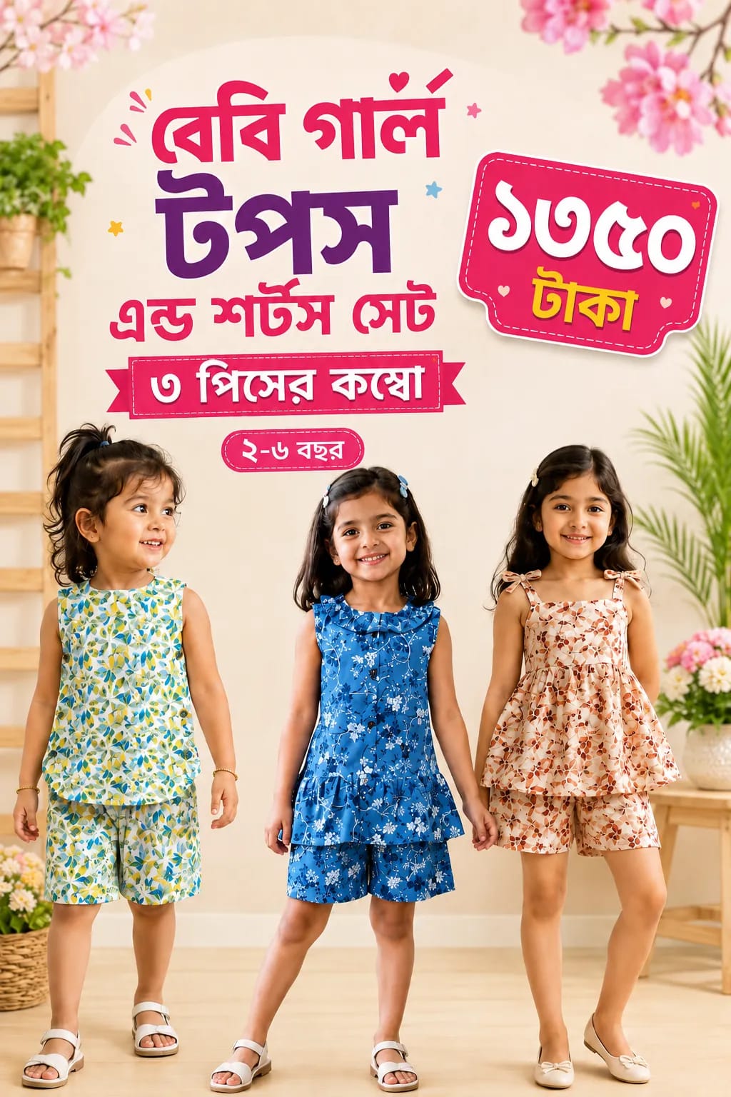 Baby Girl Tops & Shorts Set-3Ps Combo MBGTSC-401